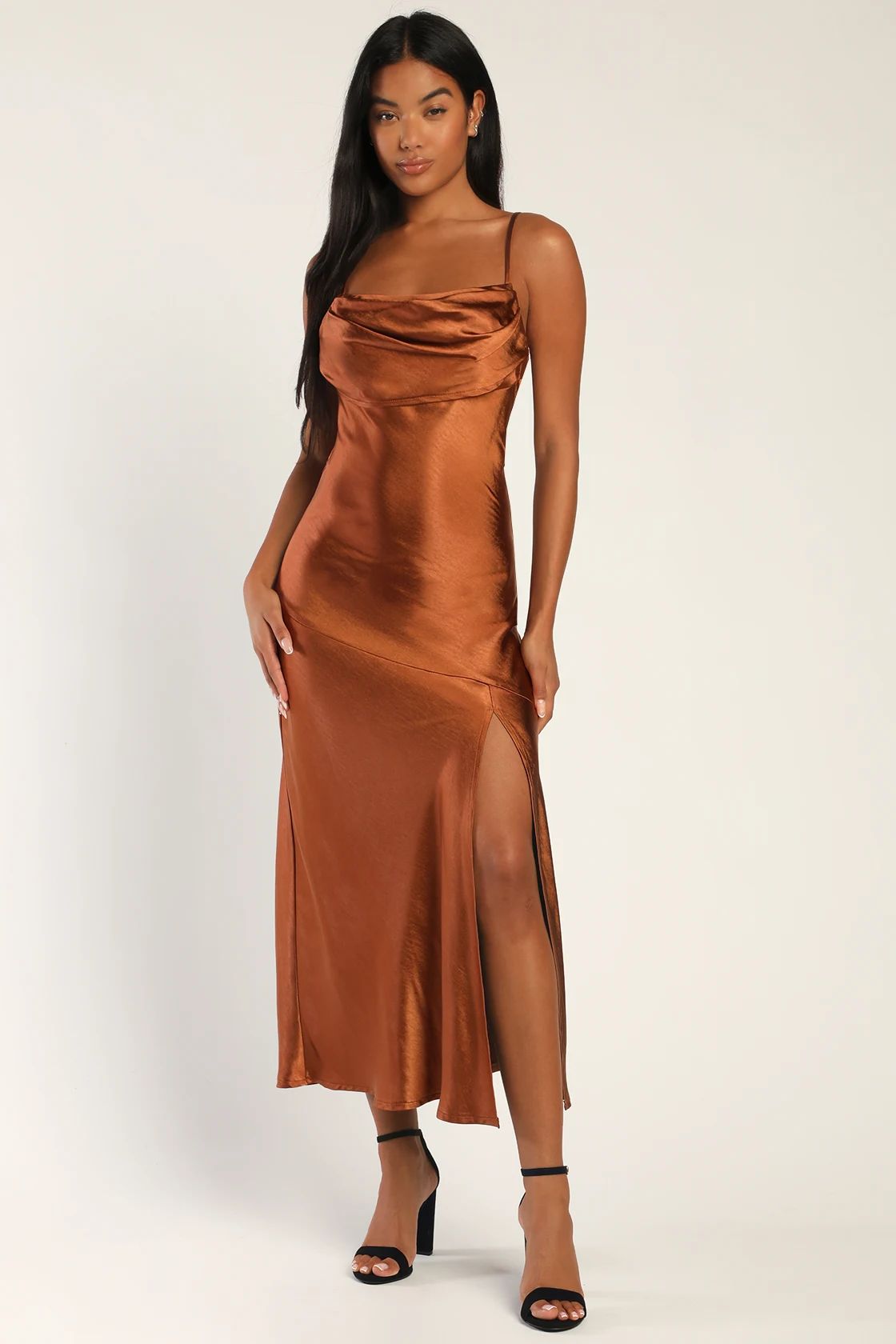 Radiant Aura Bronze Satin Maxi Dress | Lulus (US)