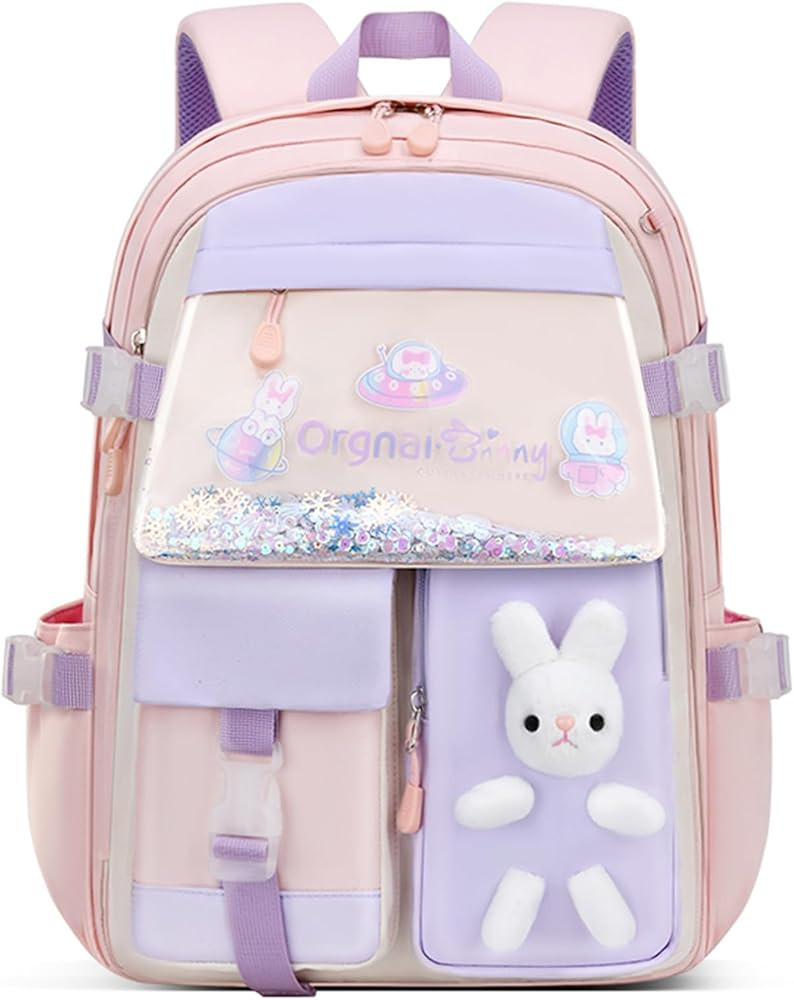VIDOSCLA Bunny Girls Backpack for School Kawaii Kids Backpack Cute Sequin School Bag for Girls | Amazon (US)