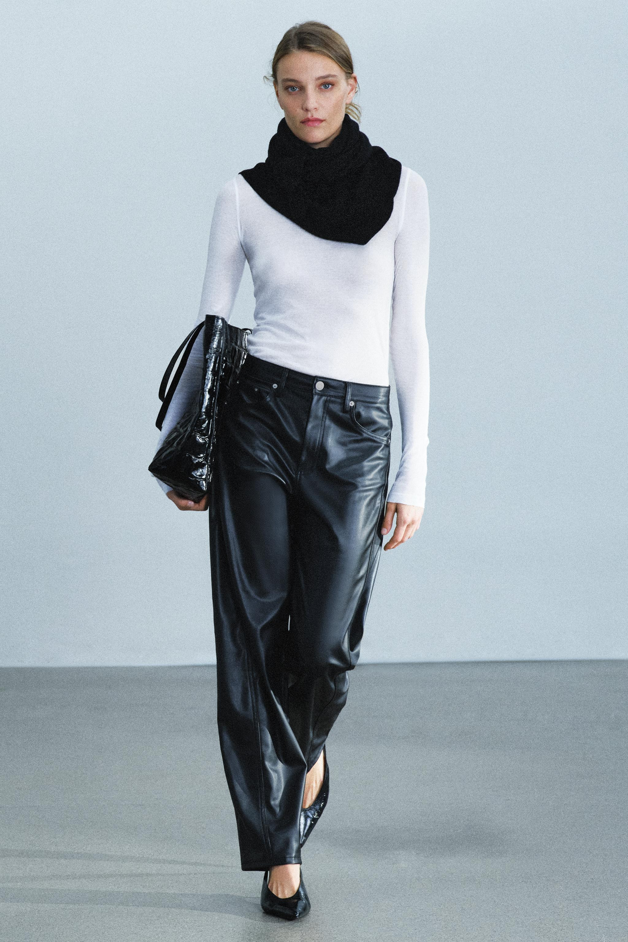 ZW COLLECTION ANKLE-LENGTH RELAXED-FIT LEATHER-EFFECT TROUSERS | Zara US