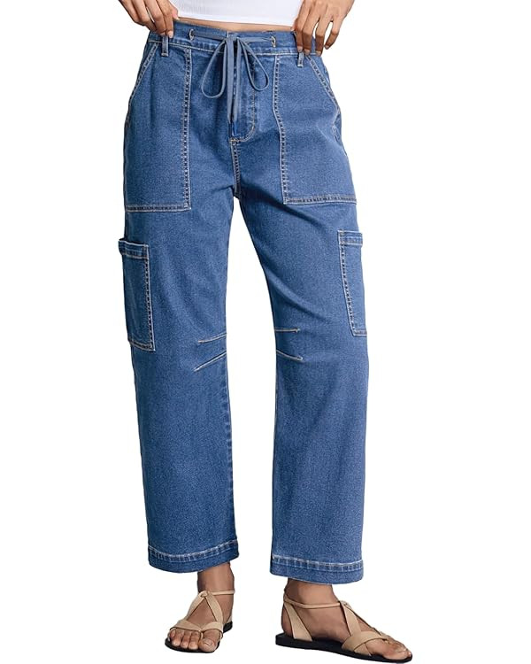 Dokotoo Jeans for Women Casual High Waisted Straight Wide Leg Pants Loose Cargo Denim Pants with ... | Amazon (US)