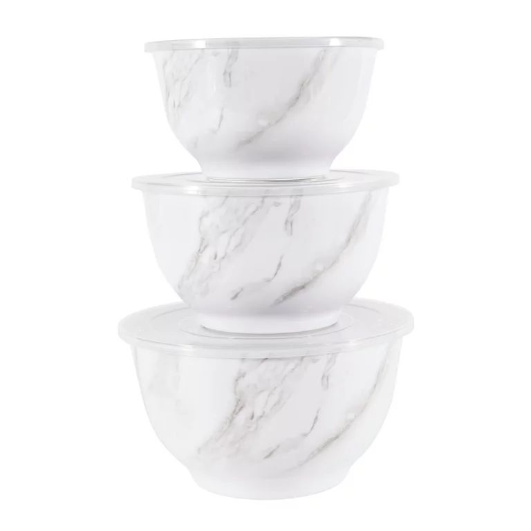 Better Homes & Gardens 6-Piece Melamine Serving Bowl Set with Lids, White Marble Print - Walmart.... | Walmart (US)