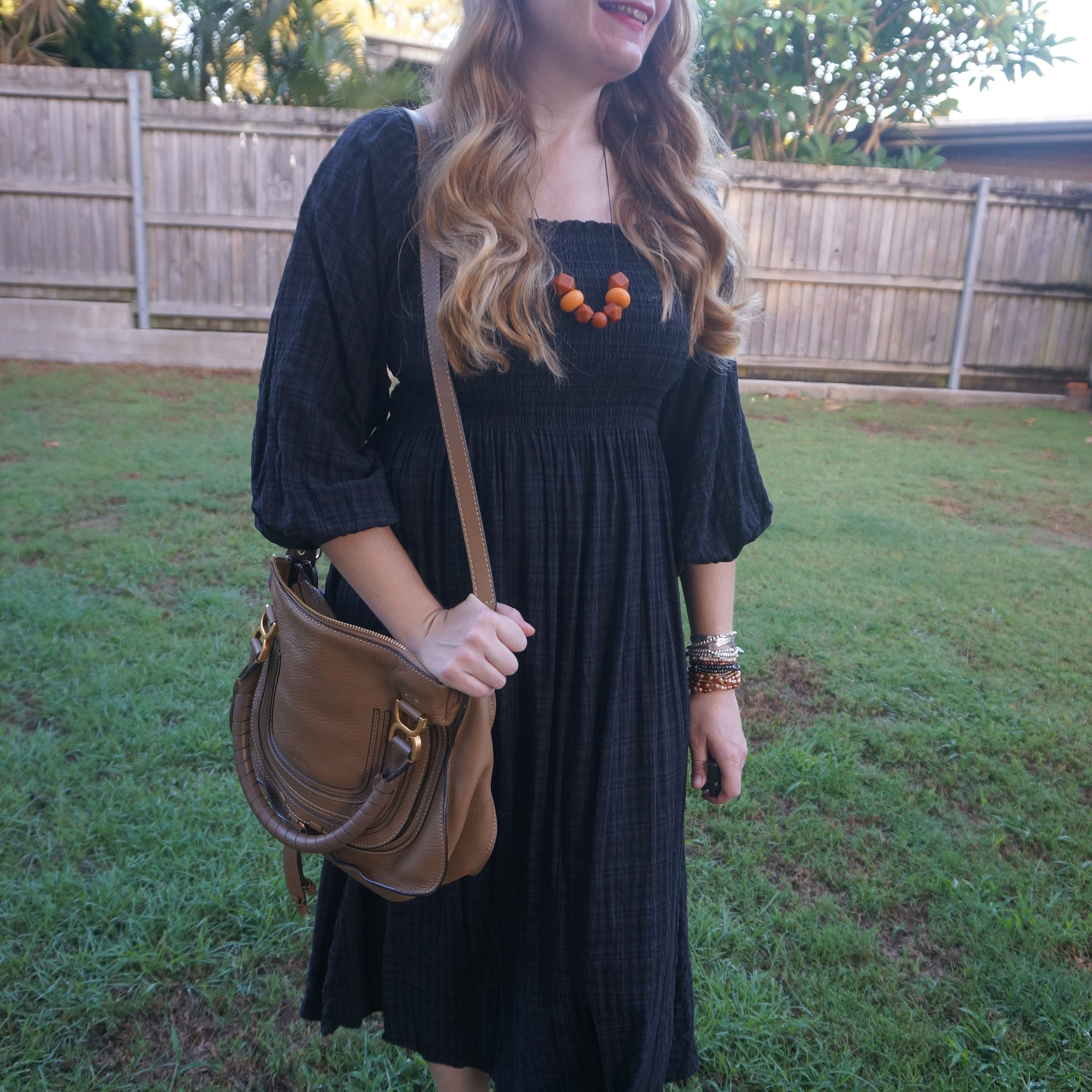 Thrifted Target black tartan print shirred midi dress with Chloe Marcie shoulder bag 🖤

#LTKbag #LTKautumn #LTKaustralia