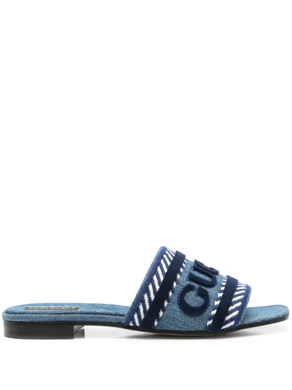 Gucci Gucci-script Denim Sandals - Farfetch | Farfetch Global