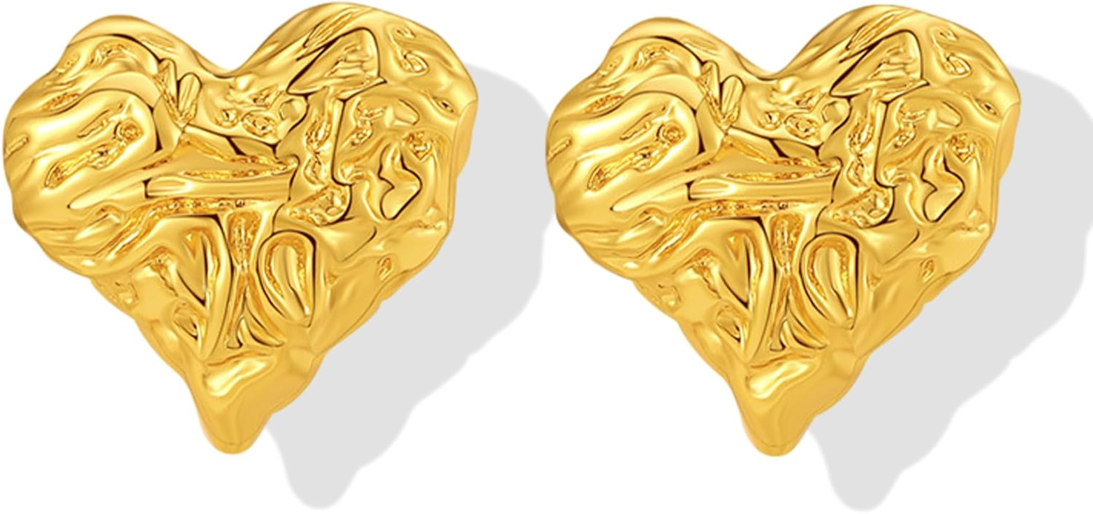 Heart Nugget Earrings for Women Textured Heart Earrings Studs for Girls Valentines Day Gift | Amazon (US)