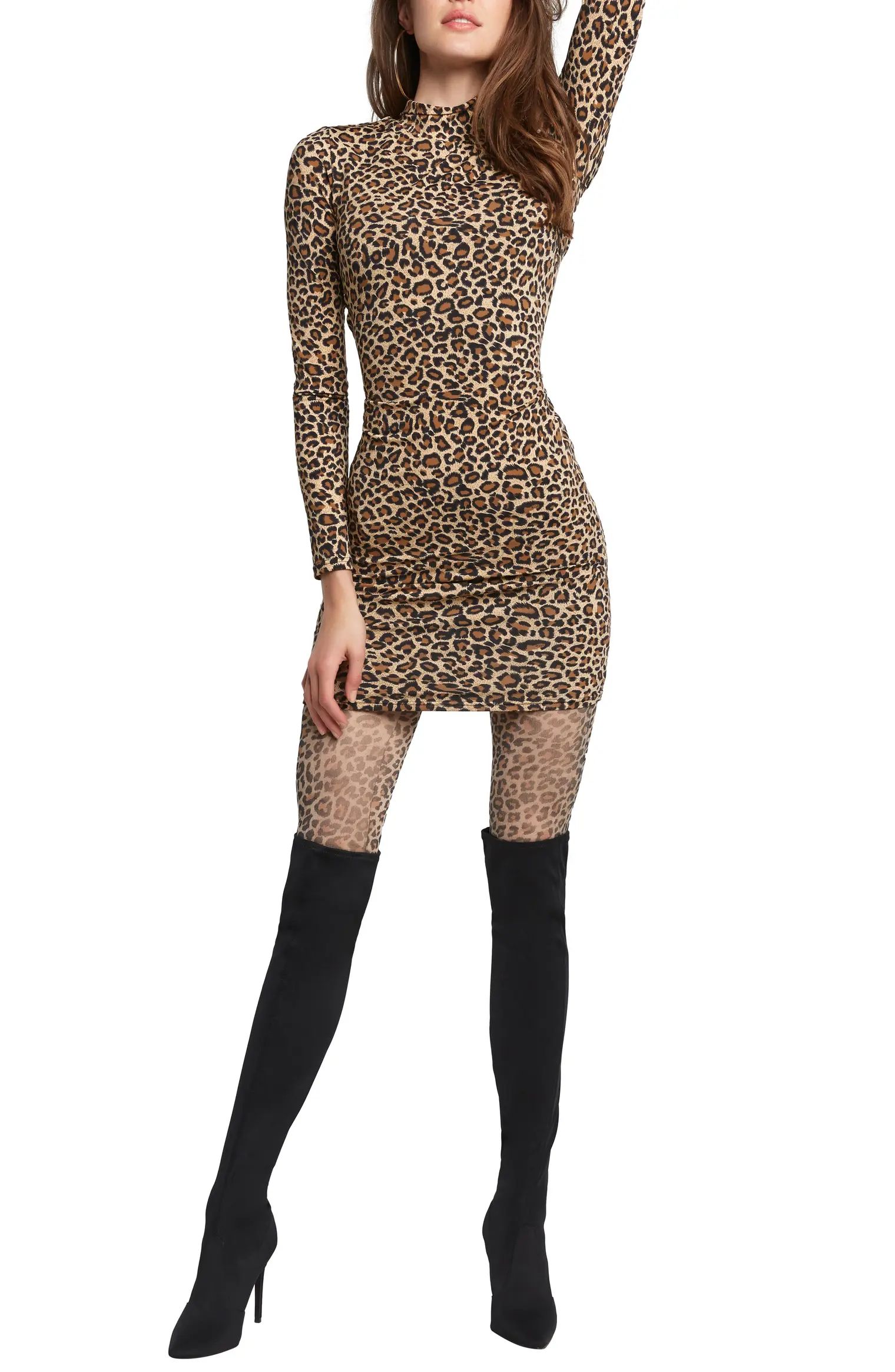 Leopard Long Sleeve Body-Con Minidress | Nordstrom