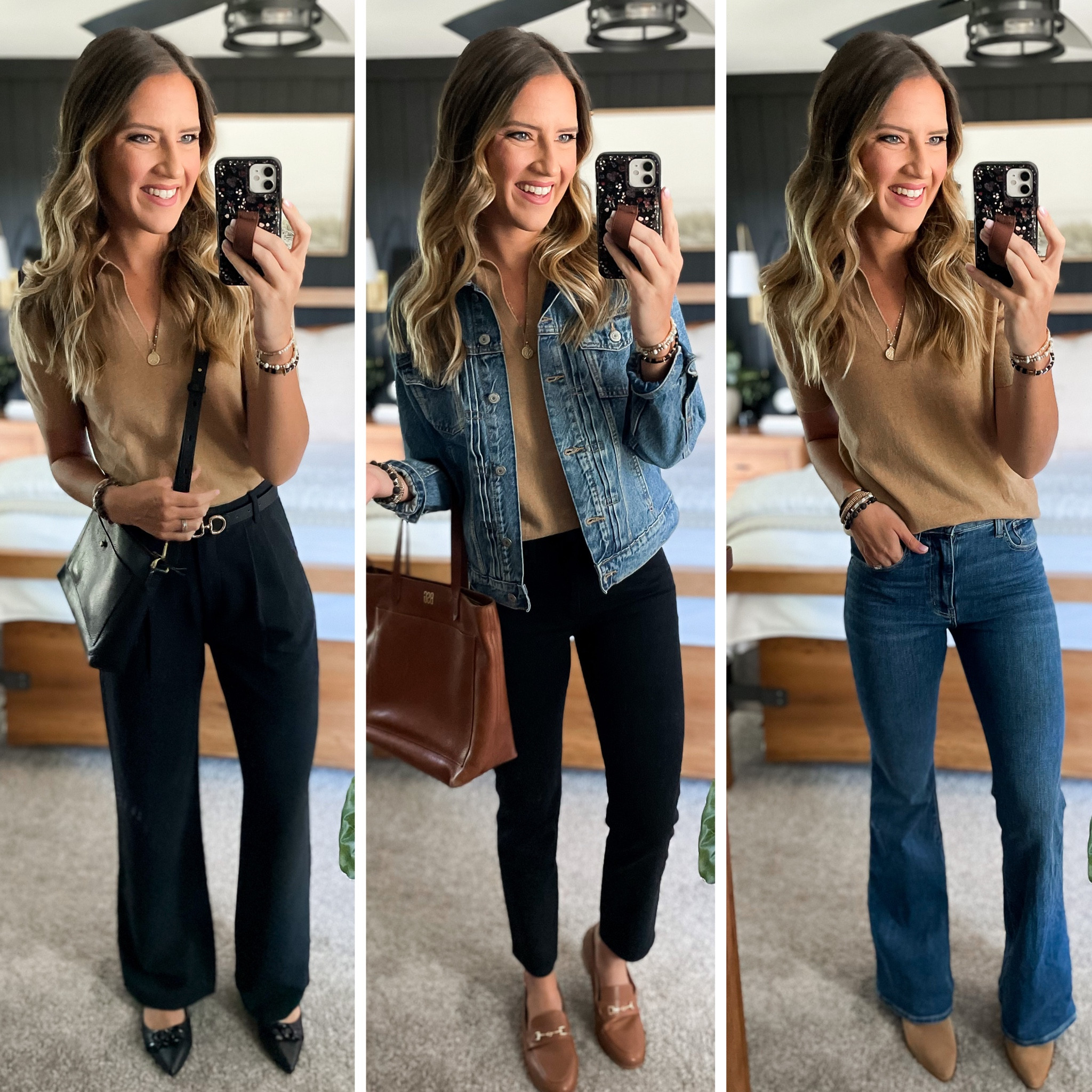 Fall Capsule Wardrobe

Top - small
Black Trousers - 26 long
Black jeans - 26 long 
Denim jacket - medium 
Flare jeans - 26 long 
All shoes are tts 

#LTKFind #LTKunder100 #LTKstyletip