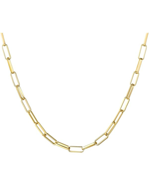 BOUTIQUELOVIN 14K Gold Plated Dainty Rectangle Paperclip Link Chain Necklace Bracelet Set for Wom... | Amazon (US)