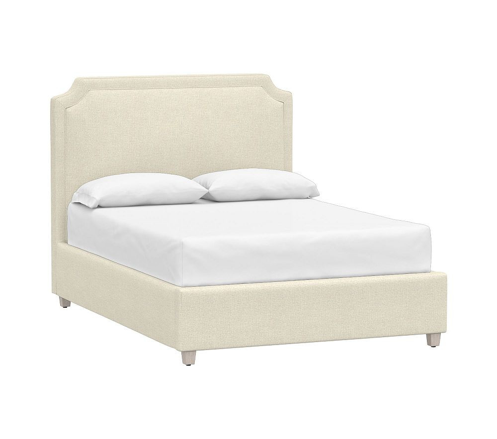 Ava Upholstered Storage Bed Full Performance Basketweave Slub Oatmeal | Pottery Barn Kids