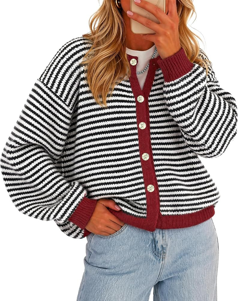 Cicy Bell Womens Striped Cardigan Sweaters Long Sleeve Button Up Knit Tops | Amazon (US)
