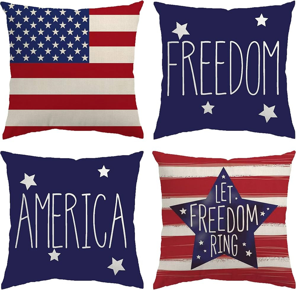 Glaring 4th of July Decorations Pillow Covers 18x18 Independence Day Memorial Day Set of 4 Americ... | Amazon (US)