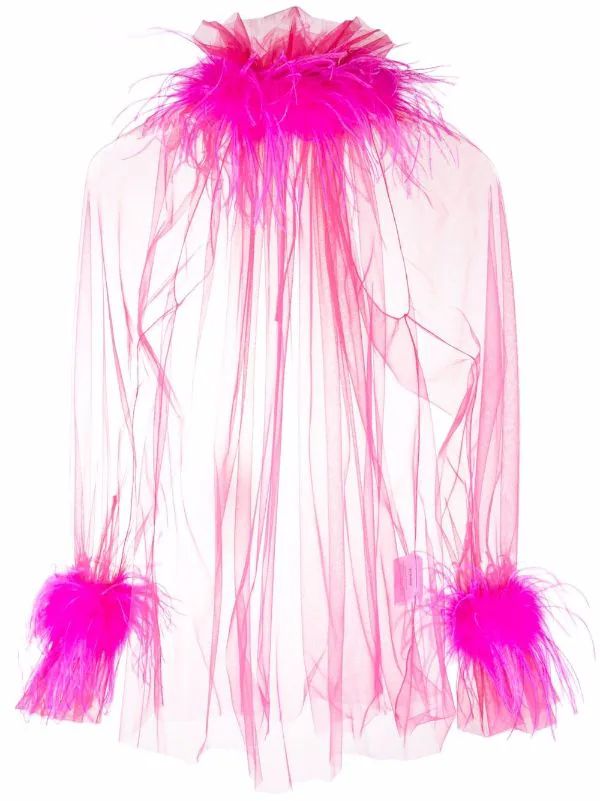 feather-trim sheer blouse | Farfetch (US)