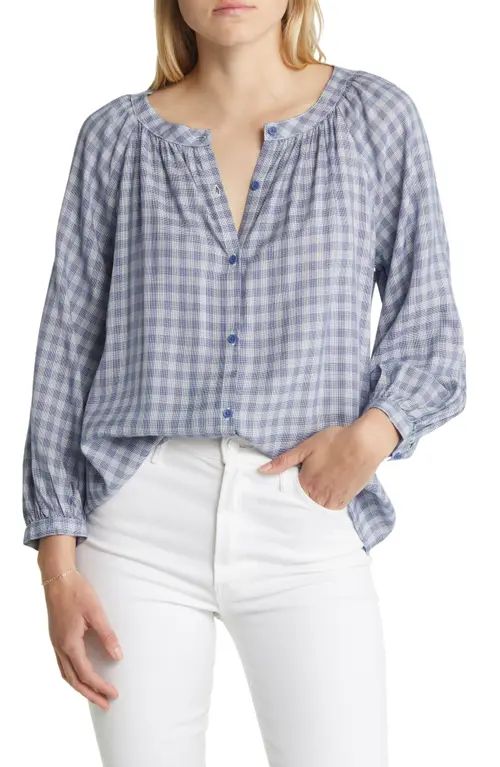 beachlunchlounge Women's Ava Gingham Blouse in Misty Lake at Nordstrom, Size X-Large | Nordstrom