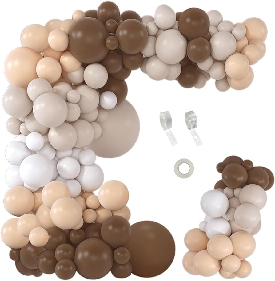 PERPAOL 151pcs Brown Balloons Garland Arch Kit Neutral Boho Tan Coffee Nude White Balloon for Ted... | Amazon (US)