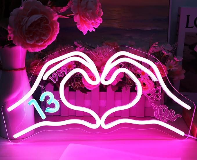 HMASYO Heart Hands Neon Sign Love Finger Neon Light, Pink Heart 13 Neon Sign Light with Dimmer an... | Amazon (US)