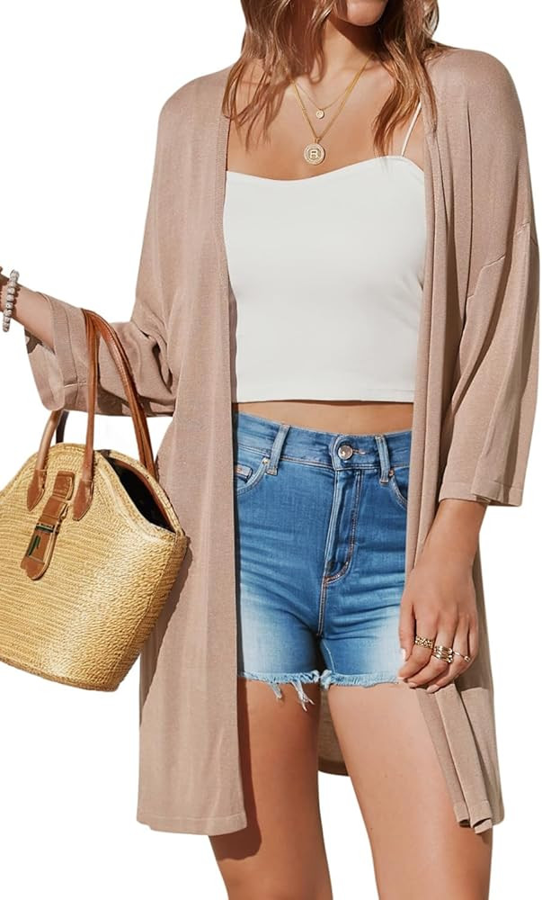 Arach&Cloz Women's 2025 Summer 3/4 Short Sleeve Open Front Lightweight Outfit Cardigan Casual Kim... | Amazon (US)