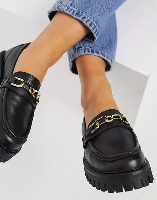 ASRA Exclusive Freya chunky loafers in black leather with gold trim | ASOS | ASOS (Global)