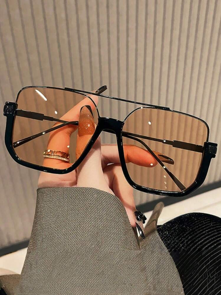 New Retro Minimalist Metal Double-Beam Large Frame Square Fashion Glasses, Fashion For Women, Men... | SHEIN