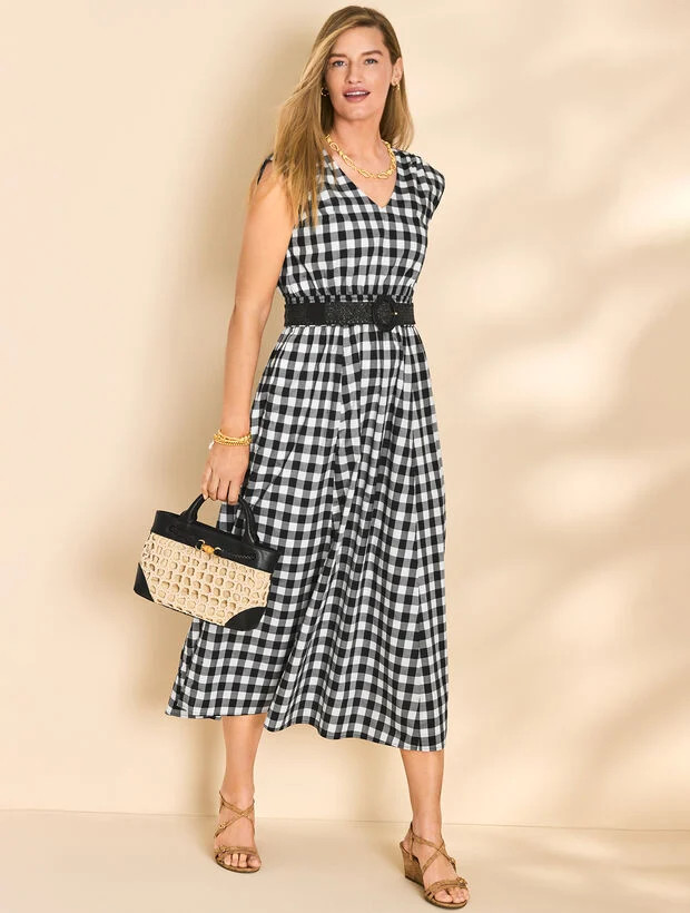 Poplin Fit & Flare Midi Dress - Beatrice Gingham | Talbots