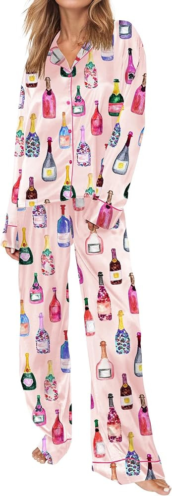 SHESHOW Satin Pajamas for Women Set Long Sleeve Button Down Sleepwear 2 Piece Nightwear Women Pjs... | Amazon (US)