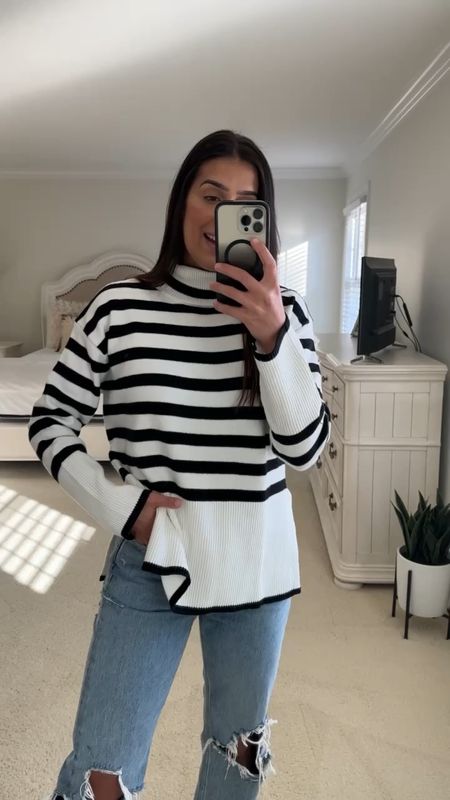 spring style - chic sweater - Amazon sweater - Amazon finds - strip sweaters - chic sweaters - spring essentials - how to wear stripes - loose sweater - oversized sweater - black and white sweater - quarter zip 

#LTKunder100 #LTKSeasonal #LTKstyletip