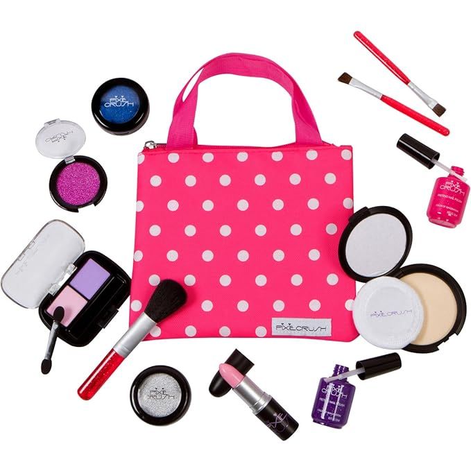 PixieCrush Pretend Play Makeup Kit. Designer Girls Beauty Basics 12 Piece Polka Dot Handbag Set | Amazon (US)