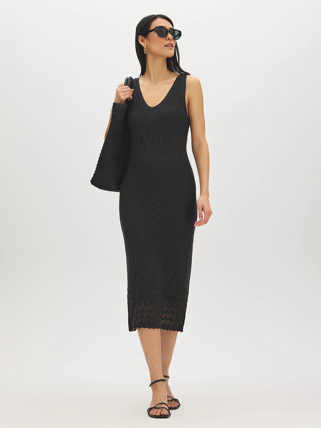 Crochet-Like Fitted Midi Dress | Suzy Shier | Suzy Shier