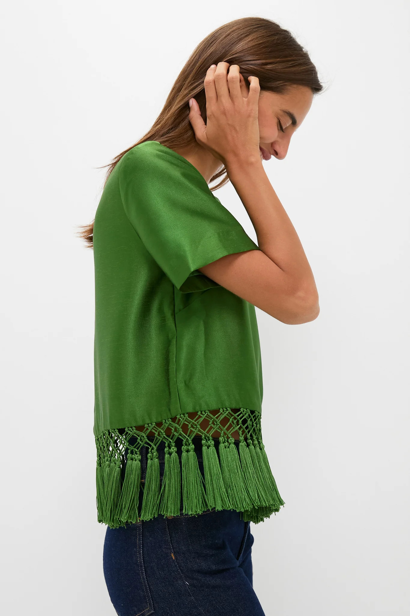 Green Dupioni Chadwick Tassel Top | Tuckernuck (US)