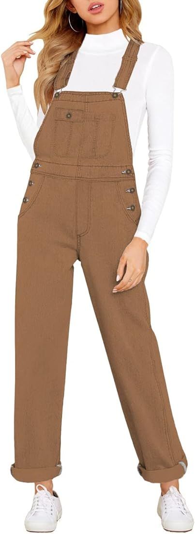 Vetinee Women's Overalls Denim Loose Fit Straight Leg Bib Overall Jean Jumpsuits | Amazon (US)