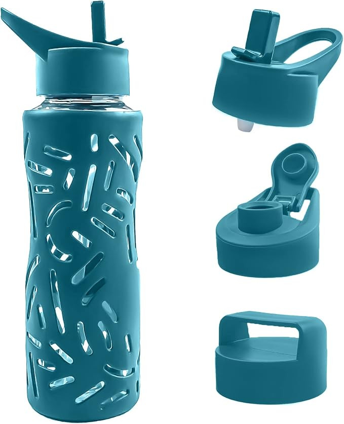 25oz Glass Water Bottles with Straw Cap – Wide Mouth Glass Sports Water Bottles w Protective Si... | Amazon (US)