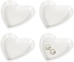 4pcs Ceramic Heart Shaped Plate Jewelry Trays Ring Storage,Snack Sauce Dishes | Amazon (US)