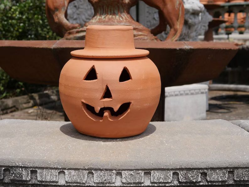 1 Gallon Terra Cotta Jack-o'lantern Pumpkin With Hat From - Etsy | Etsy (US)
