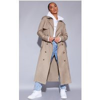 Petite Stone Woven Oversized Trench Coat | PrettyLittleThing US