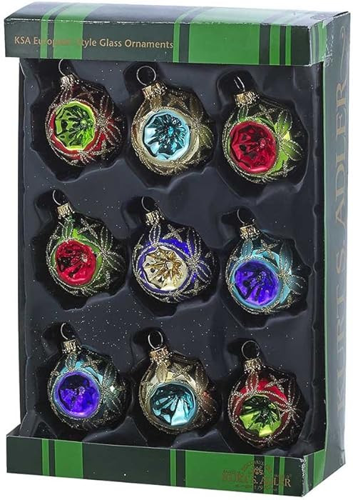 Kurt Adler 45mm Glass Multicolored Set of 9 Reflector Ornament Set, Multi, 9 Piece, for Christmas | Amazon (US)