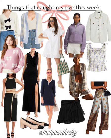 Things that caught my eye this week 

💜 purple lulu pullover 
⚪️ quilted jacket 
💐 floral tank 
🐆 silk pants 
🖤 black skirt
👡 toe cap heels 
🔲 black and tan two piece matching set 
🎀 pink bow sweater 
🤍 black and white bow cardigan 
🩵 gingham cardigan 
⚫️ black ruffle maxi dress
👗 navy polo dress
⬜️ white shirtdress
🪩 silk print pajama set 

Fall fashion, fall outfit, floral outfit, pajama set, fall sweater, bow top, bow sweater, fun pants, casual outfit, athleisure, business casual, vacation outfit 

#LTKFind #LTKstyletip #LTKshoecrush