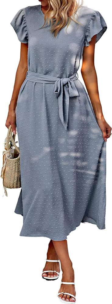 CCTOO Women’s Casual Maxi Dresses - Cap Sleeve Crew Neck Summer Swiss Dot A Line Loose Flowy Bo... | Amazon (US)