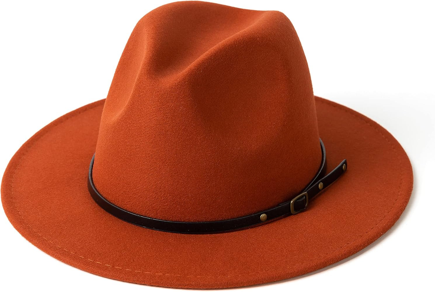 HUDANHUWEI Women's Classic Wide Brim Fedora Hat with Belt Buckle Felt Panama Hat | Amazon (US)