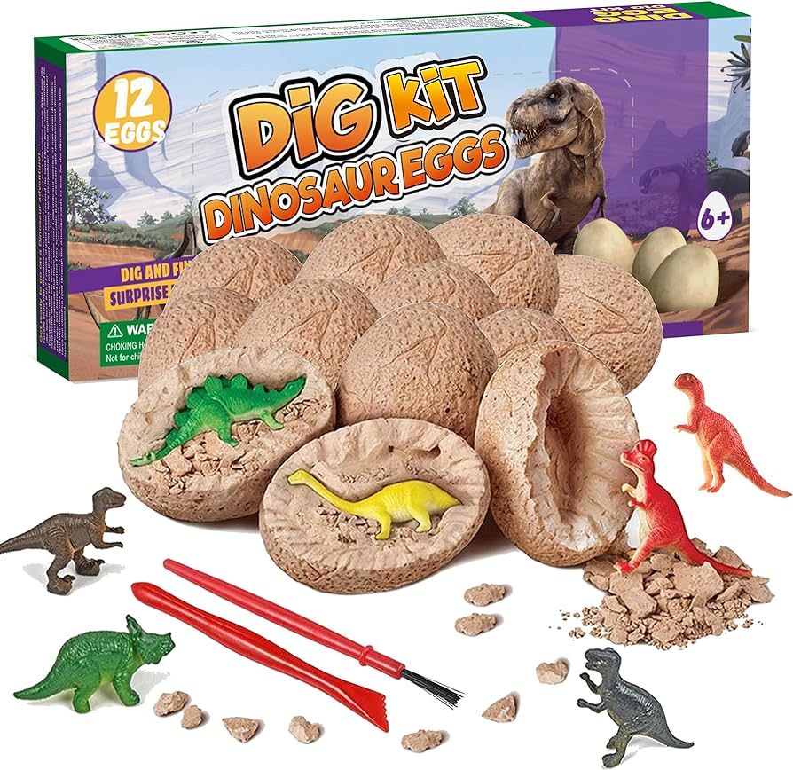 Dino Eggs Dig Kit, 12 Pack Dinosaur Eggs Excavation Science Experiments Kits for Kids 4-12, Easte... | Amazon (US)