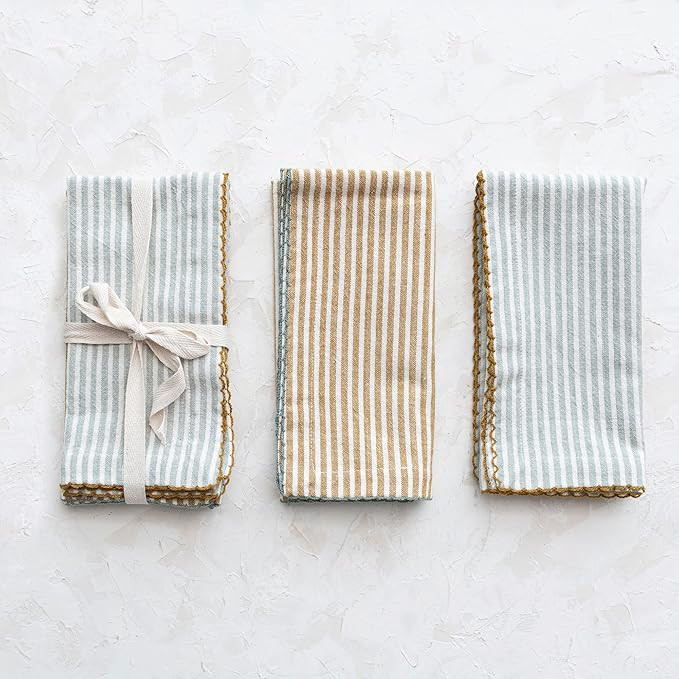 Creative Co-Op Square Cotton Scalloped Edge and Stripes, Set of 4, 2 Colors Napkin, Multi | Amazon (US)