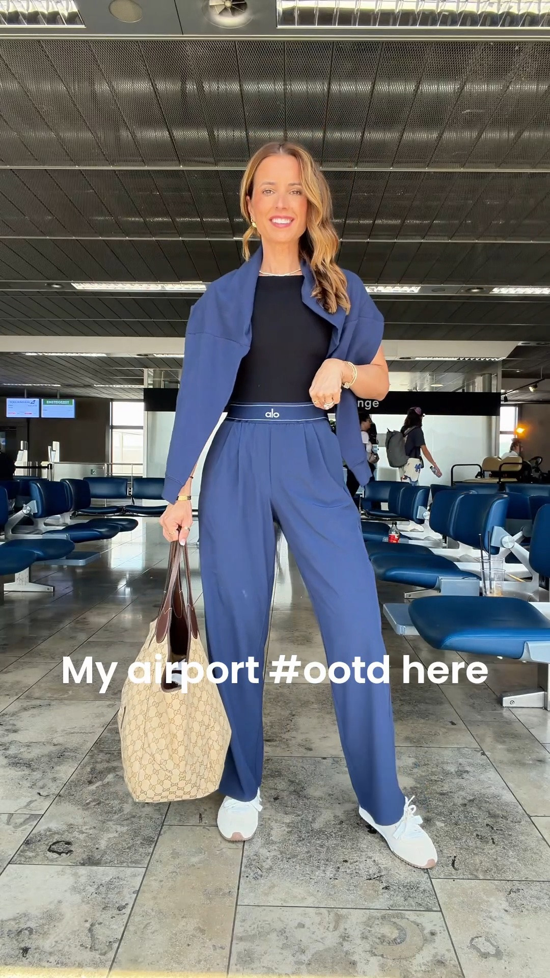 My airport #ootd here! Airport outfit. Travel outfit. Alo trouser pants in XXS short. Cropped sweater in XXS. Matching pants. Matching travel set. XS in bodysuit. Alo mules are TTS. Gucci mercato tote in size large.

#LTKPetite #LTKootd #LTKTravel