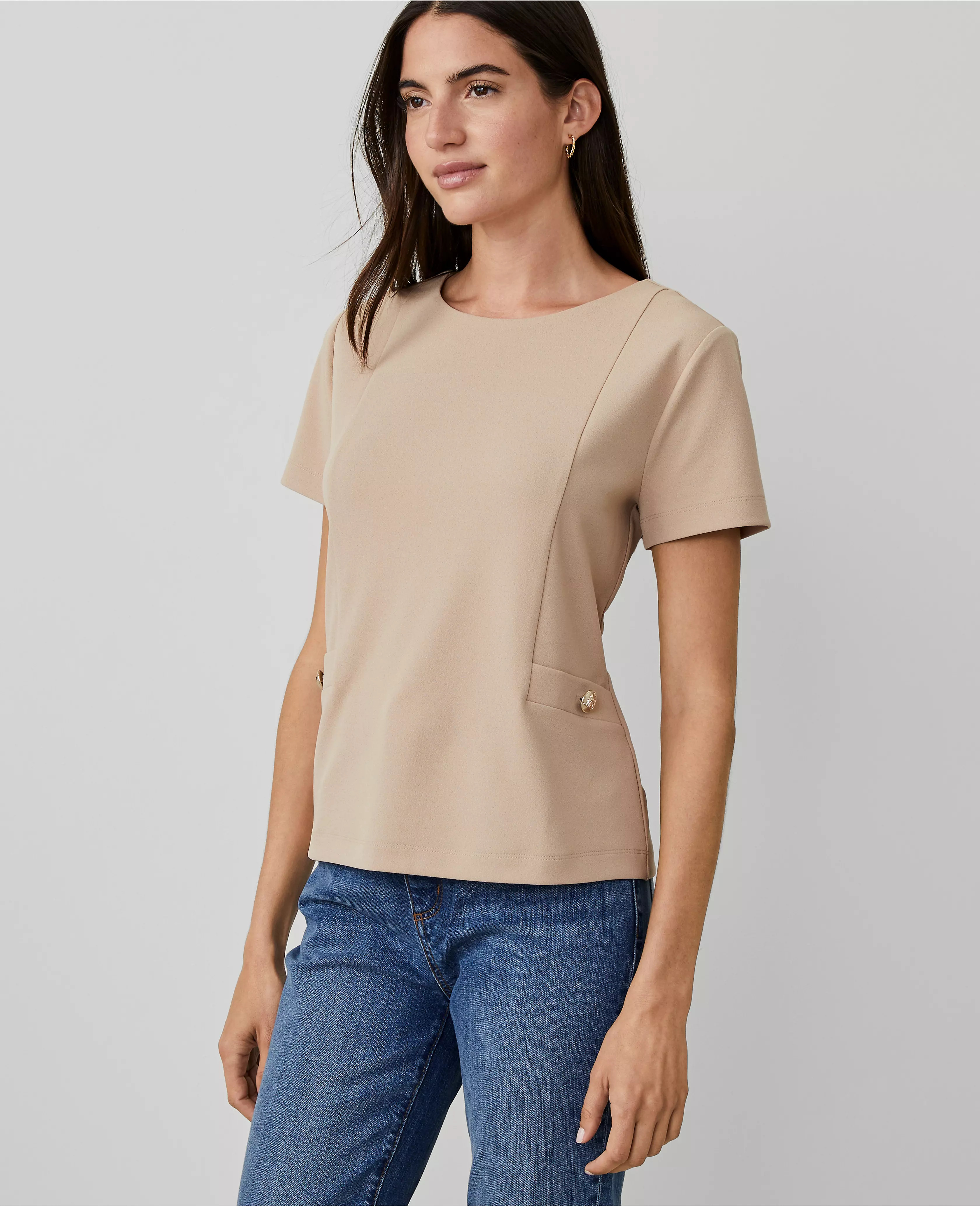 Button Trim Tee | Ann Taylor (US)