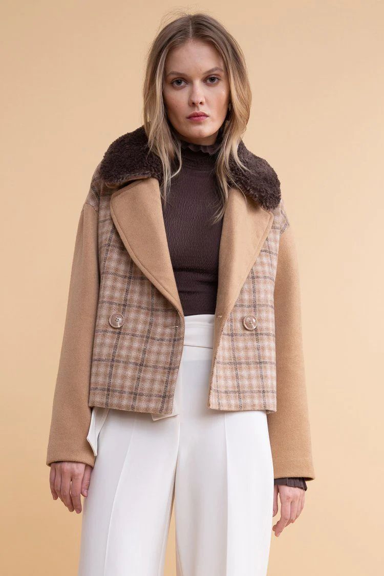 Boxy Plaid Coat - Almond Brown Plaid | Rachel Parcell