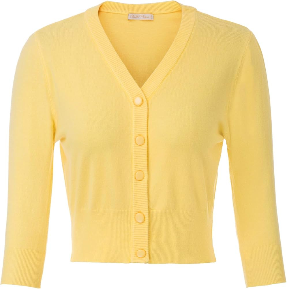 Belle Poque Women's 3/4 Sleeve Cropped Cardigan Shrugs Button Down Sweater | Amazon (US)