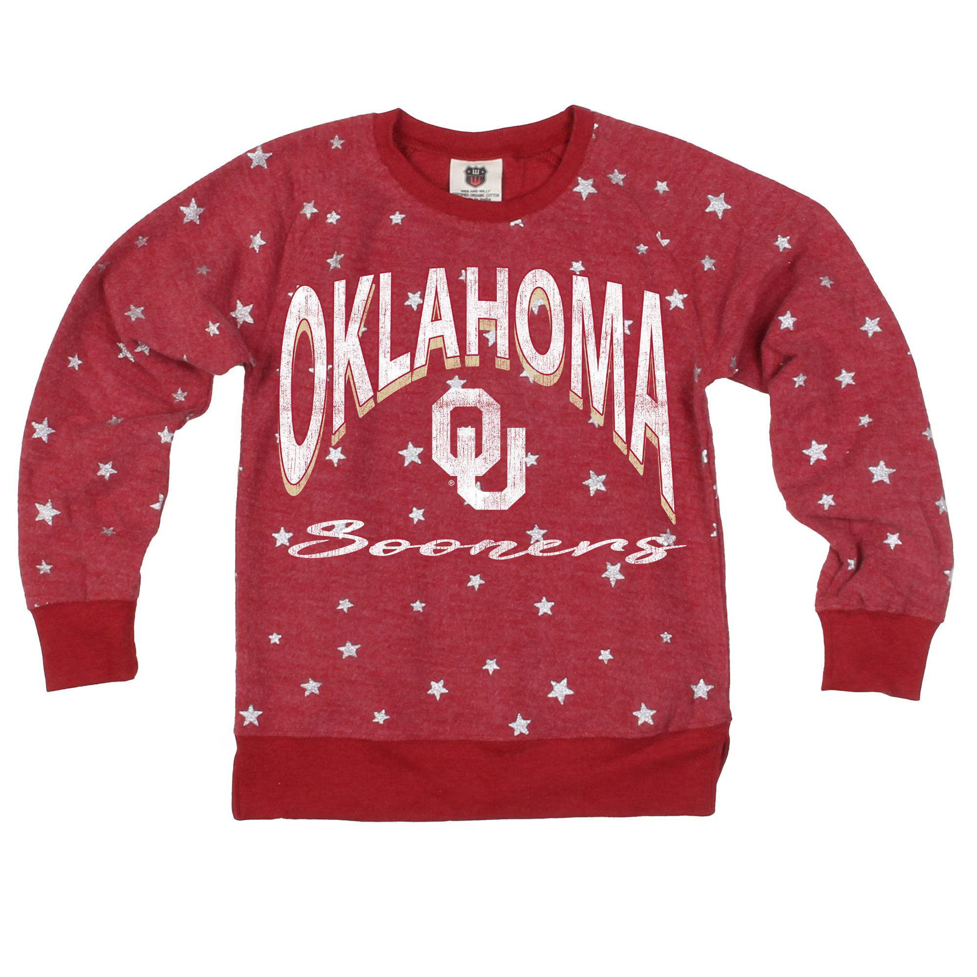 Oklahoma Sooners Wes & Willy Girls Youth Shimmer Star Reverse Fleece Sweatshirt - Crimson | Fanatics