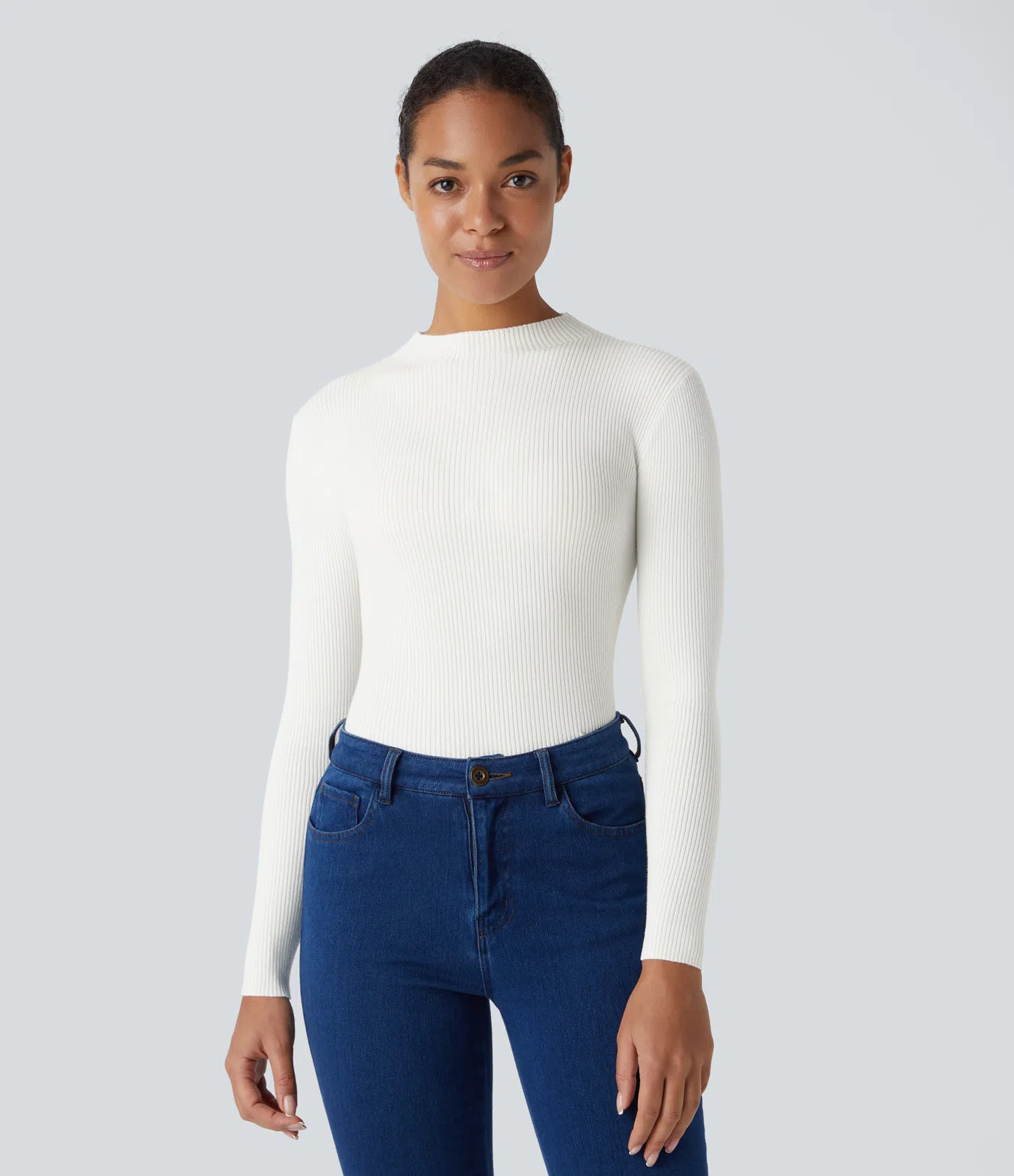 Women’s Ribbed Knit Round Neck Long Sleeve Casual Sweater - Halara | HALARA