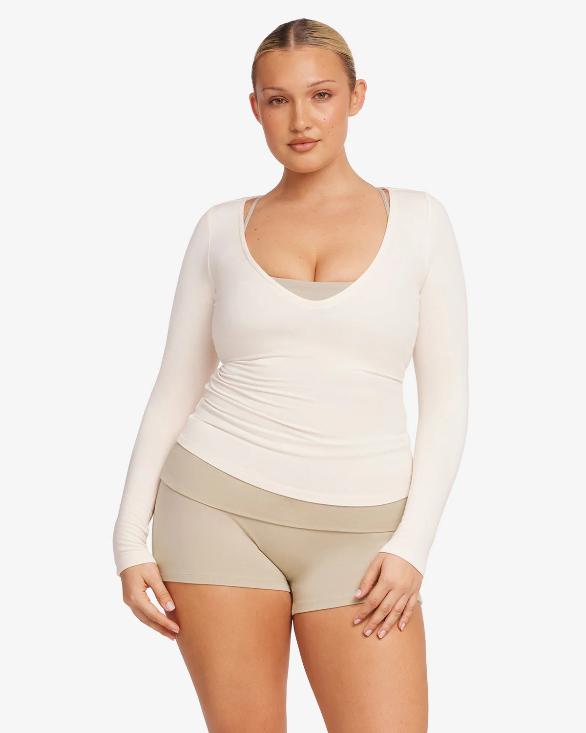 V Neck Long Sleeve Top | Vanilla | Crop Shop Boutique US