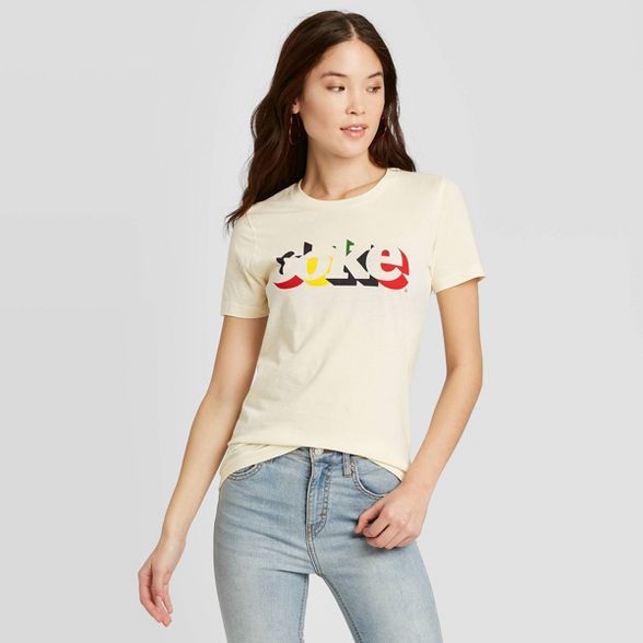 Women's Coca-Cola Short Sleeve Graphic T-Shirt (Juniors') - Regular & Plus Beige | Target