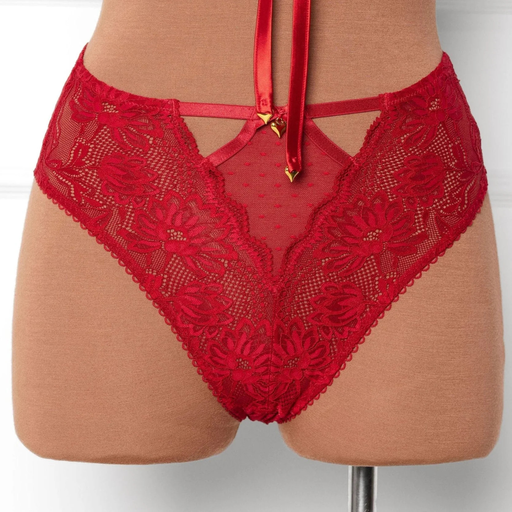 High Waist Lace Up Crotchless Panty - Red | Mentionables