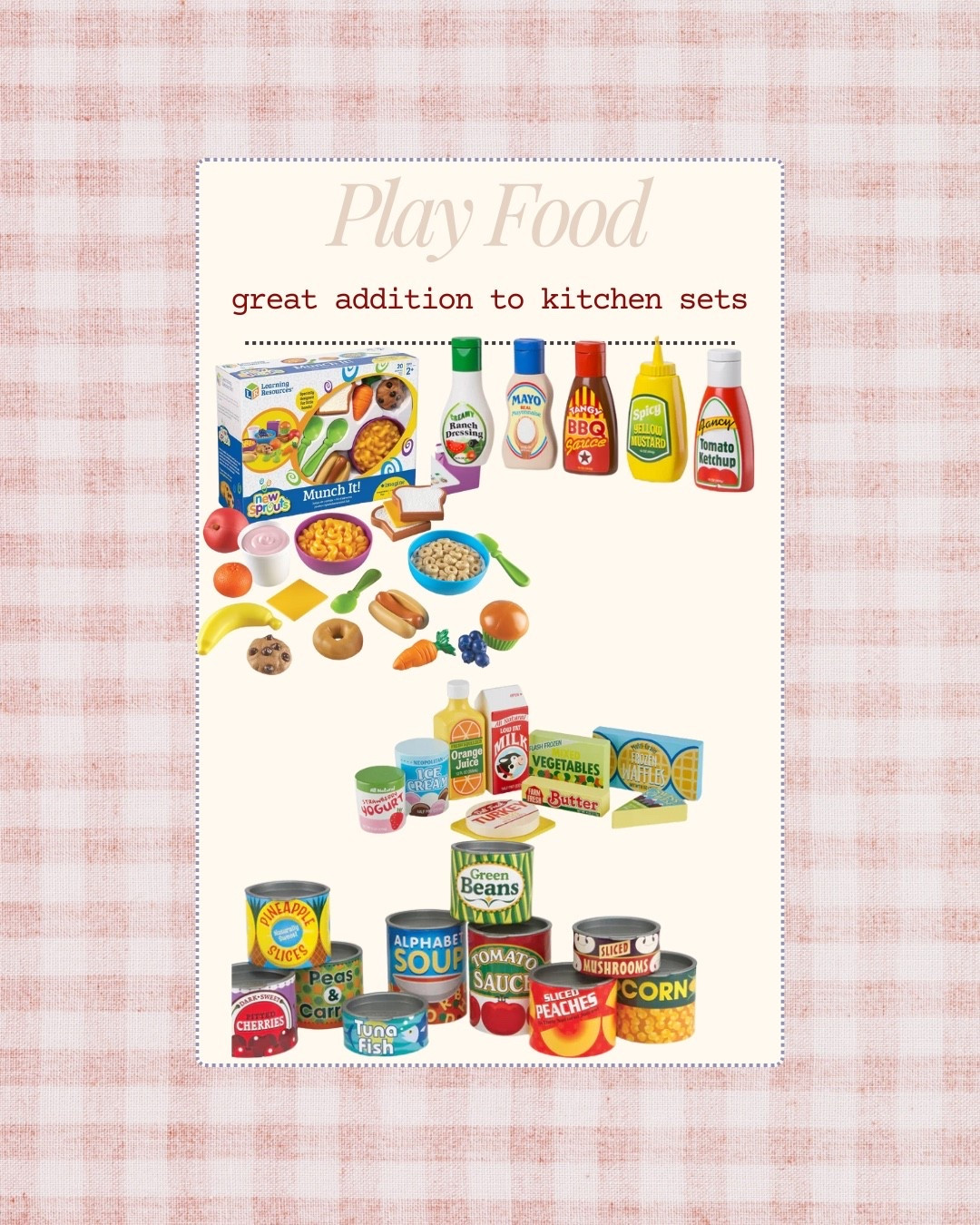 Play food for kitchen sets 

#LTKKids #LTKGiftGuide #LTKBaby