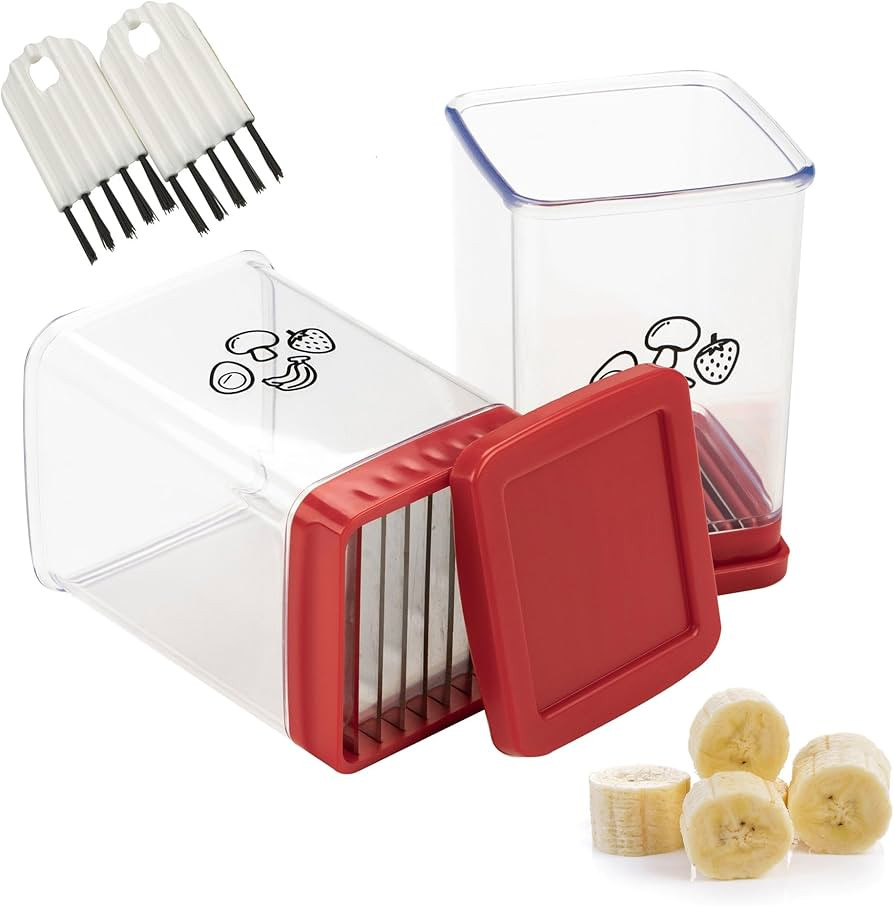 SIMYJOY Fruit Cup Slicer, 2-Piece Strawberry Speed Cutter Slicer Cup Stainless Steel Banana Cutte... | Amazon (US)