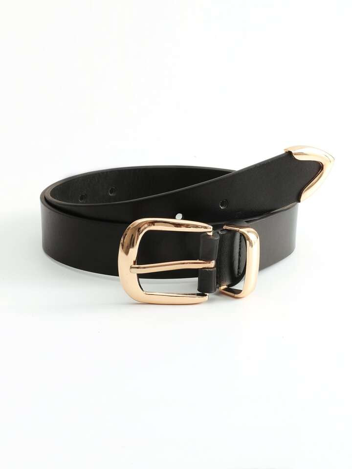 1pc Ladies' Gold Metal Circle Buckle Casual Pu Belt For Daily Life | SHEIN